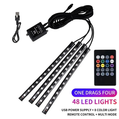 Éclairage d'Ambiance LED 8 Couleurs Télécommande Voiture