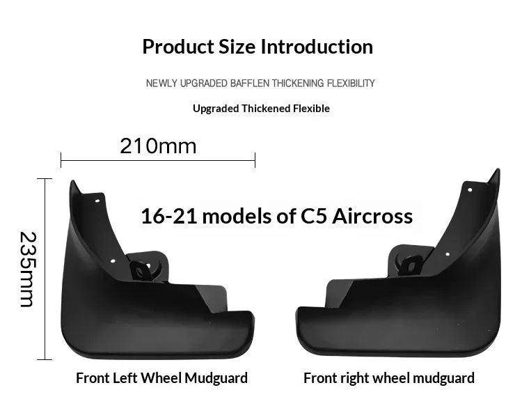 Garde-Boue Citroën C5 Aircross 2016-2021 Jeu de 4 Bavettes Avant et Arrière en PP Souple