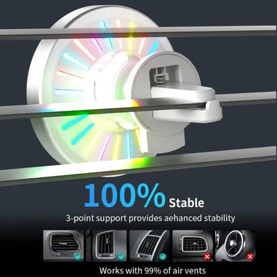 Support Téléphone Voiture Magnétique Anneau RGB Charge Rapide