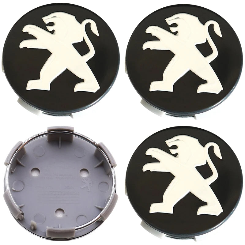Cache-Moyeux Peugeot 60 mm avec Autocollant Alu, Lot de 4, Six Modèles, Ancien Lion ou Nouveau Blason