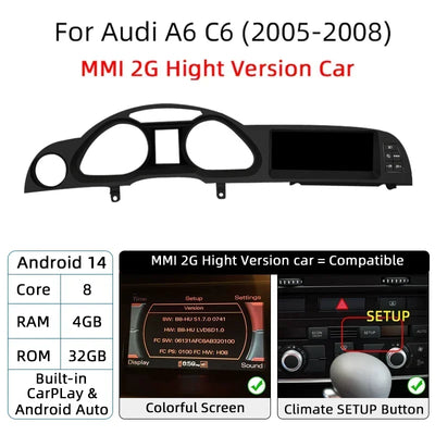 Autoradio Android 14 Audi A6 C6 Q7 2005-2015 CarPlay