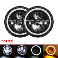 2 Phares LED Ronds 7 Pouces Halo Land Rover Defender Lada Niva Beetle Classique avec Culot H4 et Anneau Ambre