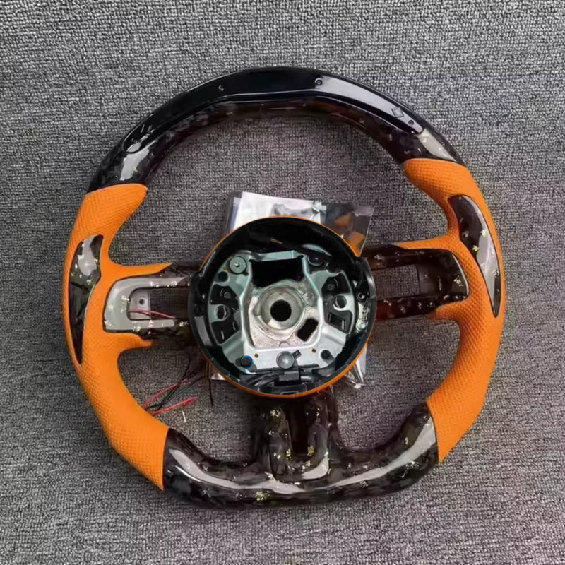 Volant de Course Carbone Forgé Orange avec Voyant LED de Rapport Ford Mustang 2015-2020