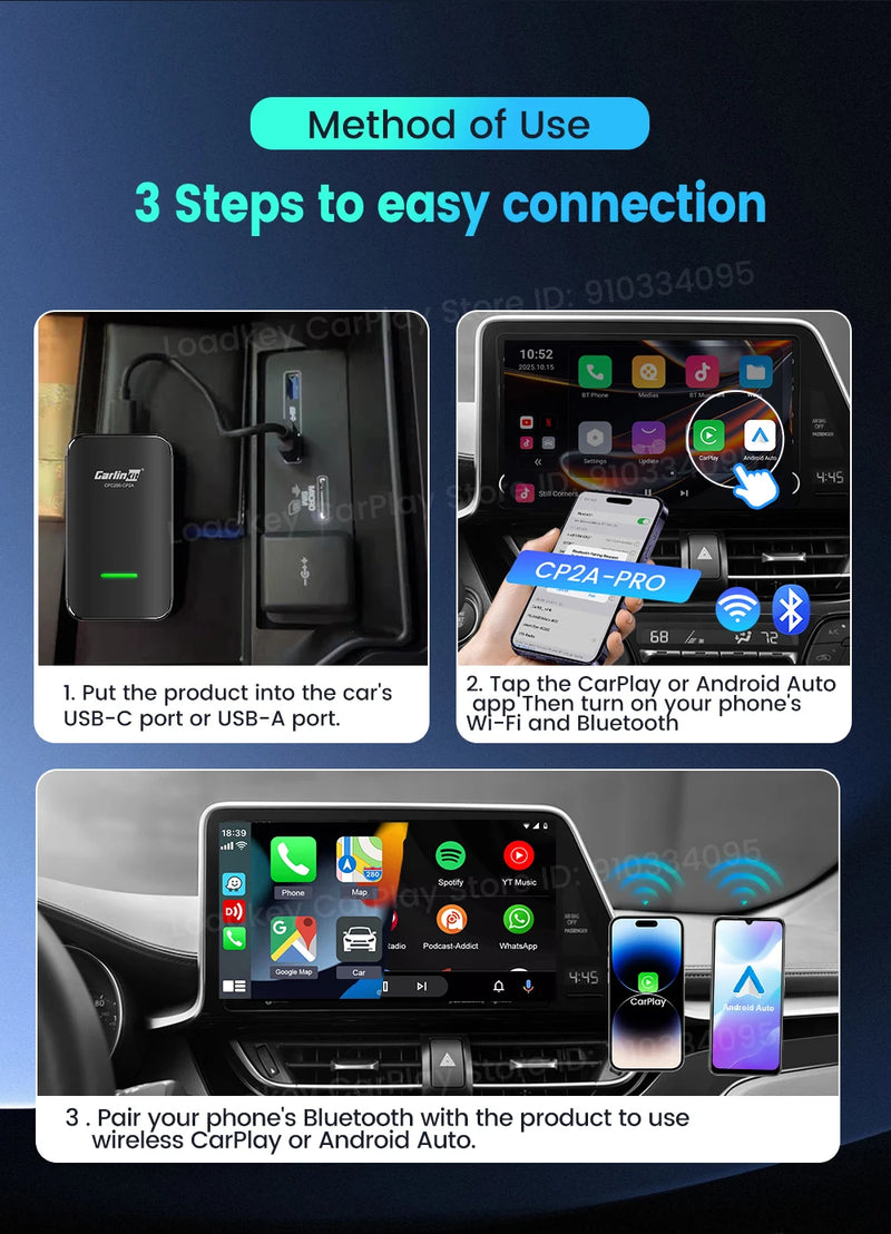 Boîtier CarPlay CarlinKit CP2A Pro Sans Fil Android Auto Wi-Fi 5 GHz