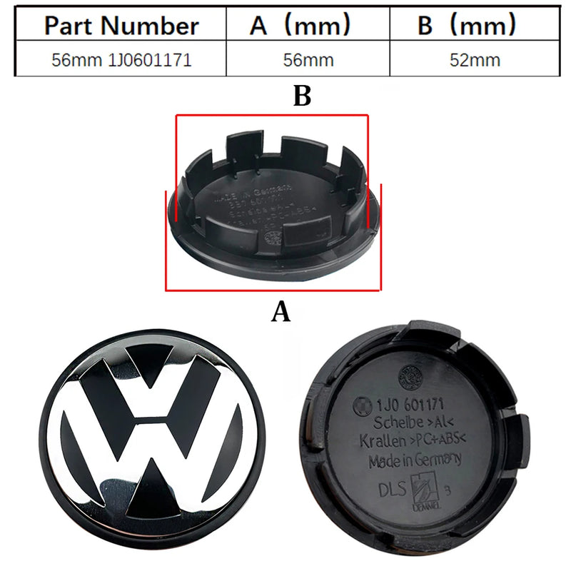Cache-Moyeux Volkswagen VW Golf Polo Passat 55mm 76mm — vue de trois quarts