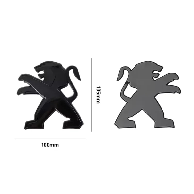Logo Lion Peugeot en ABS 3D, Emblème de Capot et de Coffre 75, 80, 83, 105 ou 115 mm, Noir Brillant ou Argent