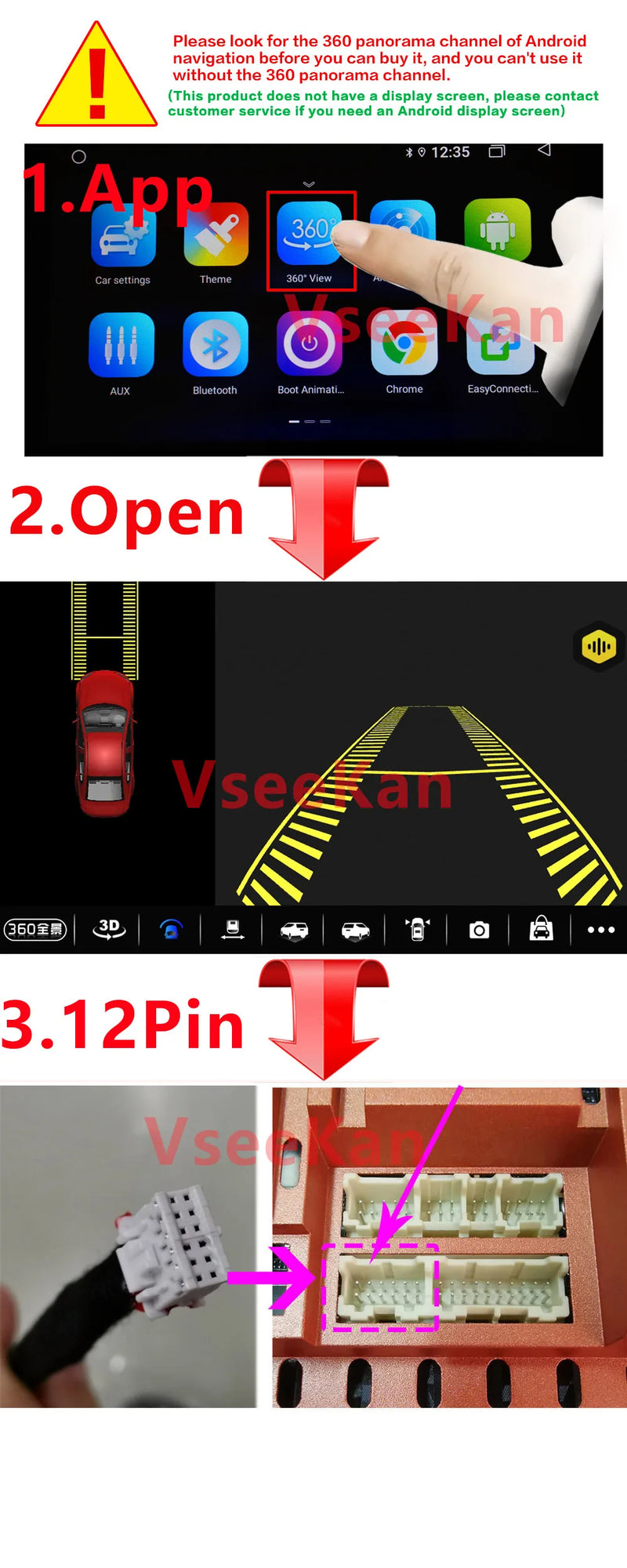Caméra de Recul 360° 3D AHD Objectifs Dorés 720P ou 1080P Vue d'Ensemble