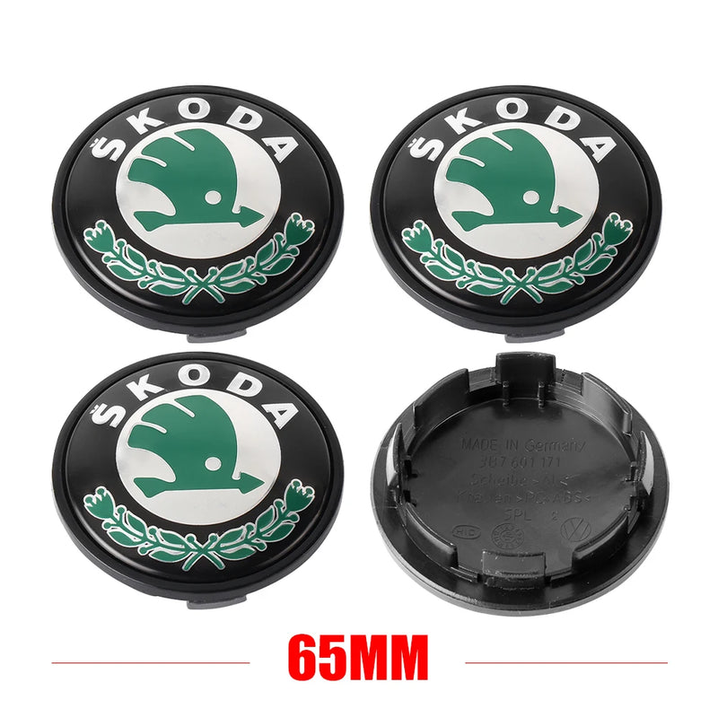 Cache-Moyeux Skoda 55 ou 65 mm Lot de 4 Logo de Roue pour Kodiaq Fabia Kamiq Karoq Octavia A5 A7 Rapid Scala