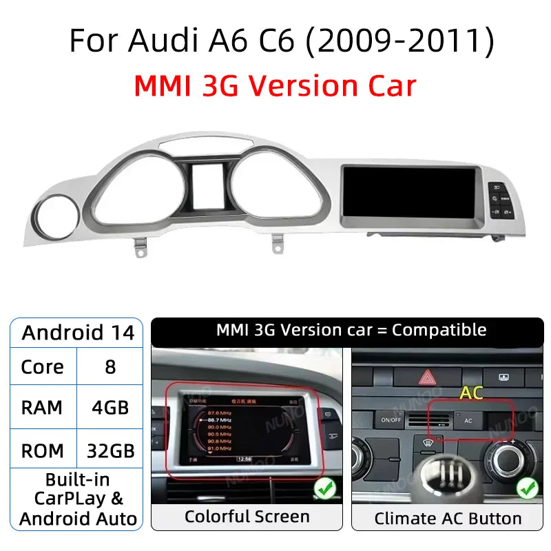 Autoradio CarPlay Audi A6 C6 4F 2005-2009 — vue de trois quarts
