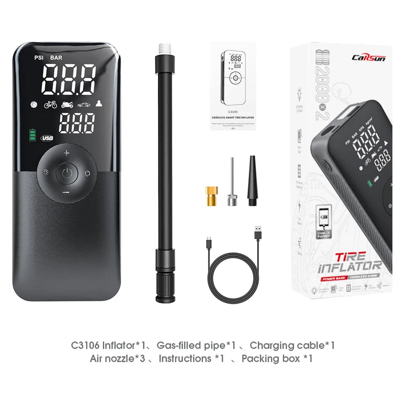 Gonfleur de Pneus Électrique Portable Carsun Rechargeable avec Écran Numérique pour Voiture, Vélo et Ballon