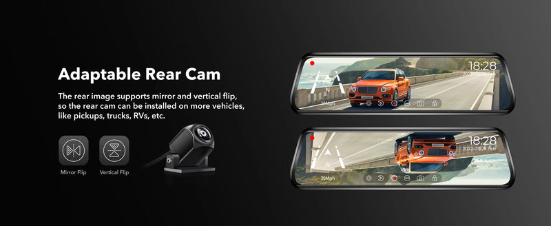 Dashcam Miroir Wolfbox G930 4K avec Écran Tactile, Wi-Fi 5,8 GHz, GPS et Caméra de Recul, Surveillance de Parking