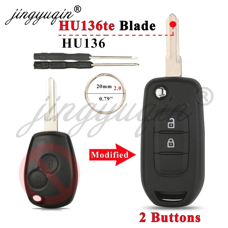 Coque de Clé Renault Pliable Modifiée 2 ou 3 Touches Clio Mégane Duster Kangoo Twingo Sandero Logan Vivaro