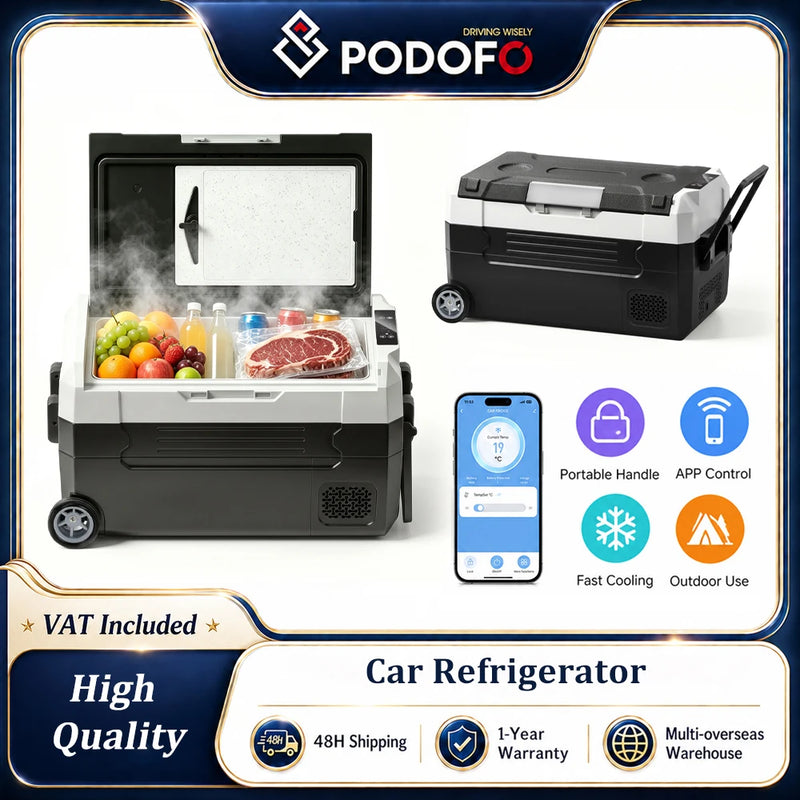 Réfrigérateur de Voiture Podofo 35 L 45 L 55 L Glacière Électrique à Compresseur avec Application et Roues