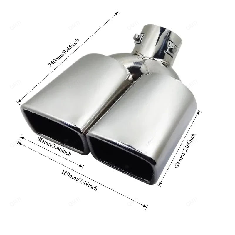Embout d'Échappement Double Sortie Carrée Inox 58 mm