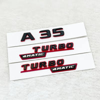 Emblème 3D Mercedes Classe A A35, A45, A45S, A200 à A300, Turbo 4Matic, Noir à Liseré Rouge