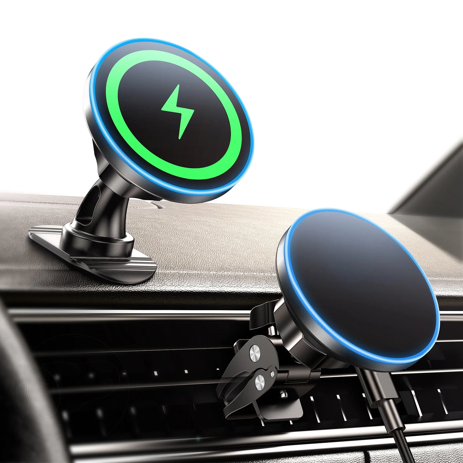 Support Téléphone Chargeur Induction Magnétique 15W Lumineux 2 Fixations