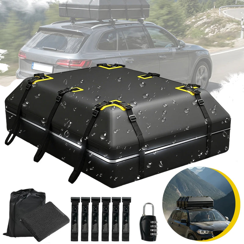 Sac de Toit de Voiture Étanche 132x100x43 cm Coffre Souple avec Serrure à Code