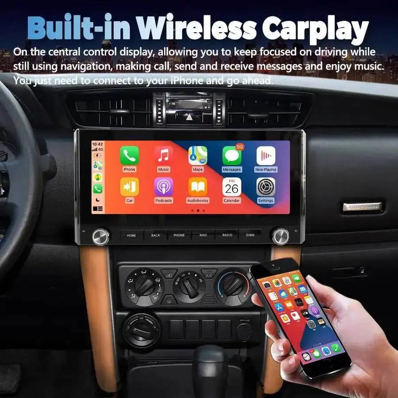 Autoradio Écran 12,3 Pouces Toyota Fortuner et Hilux 2015-2021 Android 14 CarPlay Sans Fil DSP