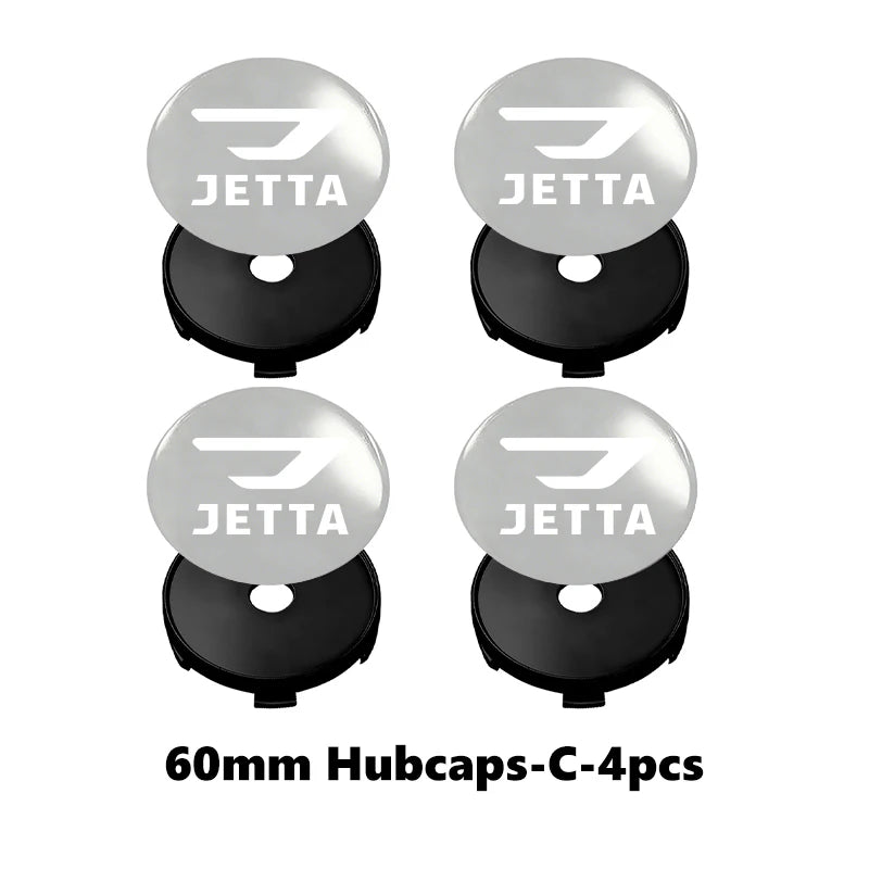 Cache-Moyeux Volkswagen Jetta 56 et 60 mm avec Autocollants Adhésifs, Lot de 4, Noir ou Argent