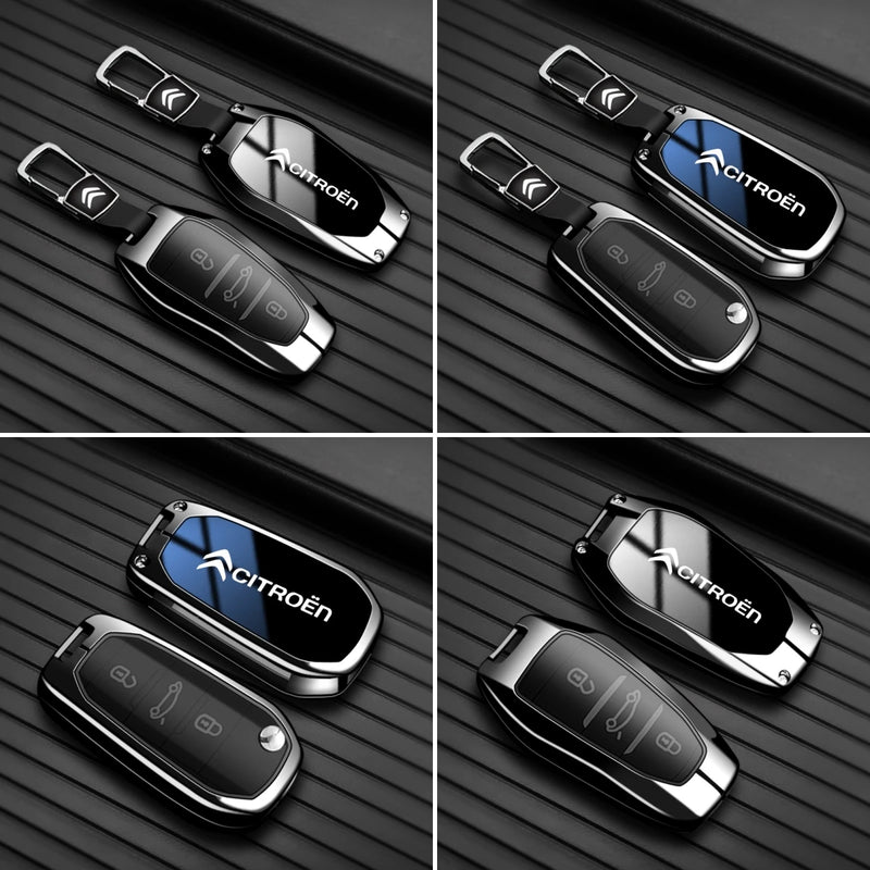 Étui de Protection Clé Citroën C1 C2 C3 C4 C5 C6 VTS Xsara C-Crosser Berlingo Jumpy Alliage de Zinc Noir ou Bleu