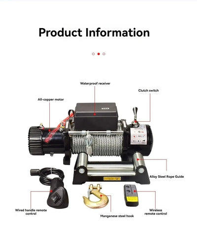 Treuil Électrique 3000 lbs 12V 24V Câble Acier