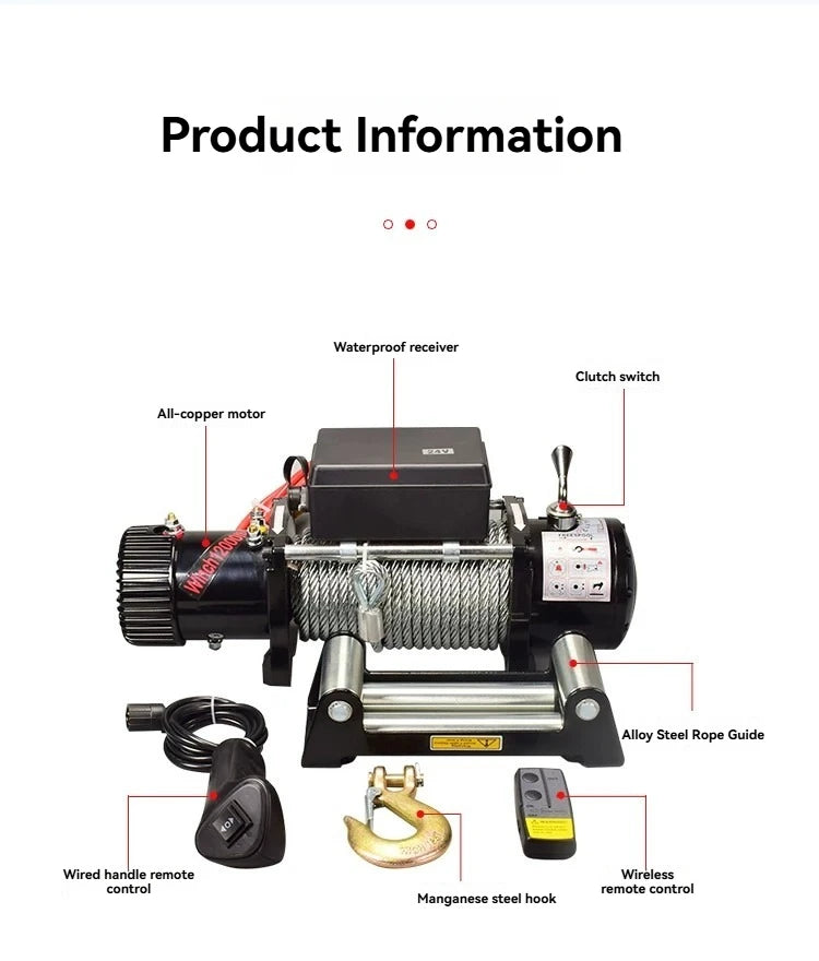 Treuil Électrique 3000 lbs 12V 24V Câble Acier