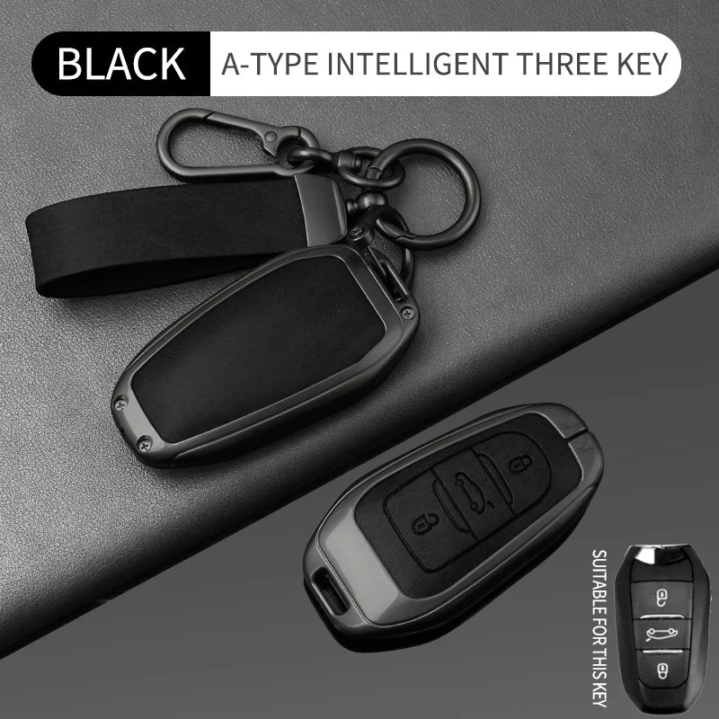 Étui de Protection Clé Peugeot 208 308 3008 Citroën C3 C5 Aircross DS Alliage de Zinc et Cuir