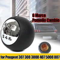 Pommeau de Levier de Vitesse Peugeot 307 308 3008 407 5008 807 et Citroën C3 C4 C8, 5 ou 6 Vitesses, Tête Chromée Cuir PU Noir