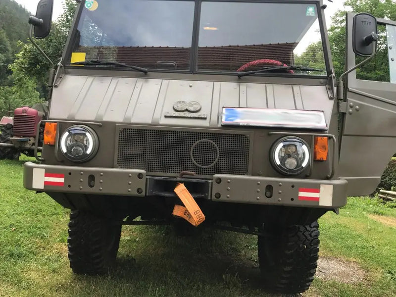 2 Phares LED Ronds 7 Pouces Halo Land Rover Defender Lada Niva Beetle Classique avec Culot H4 et Anneau Ambre