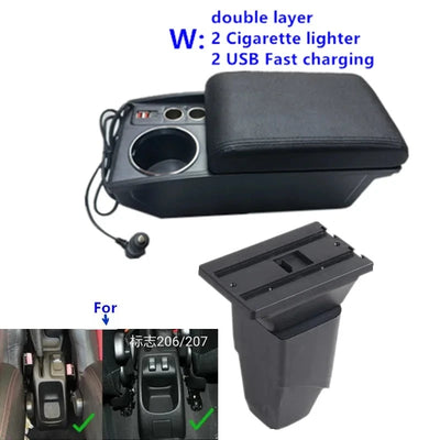 Accoudoir Central Peugeot 206 207 CC Boîte de Rangement - vue de face 2 - Becquet Voiture