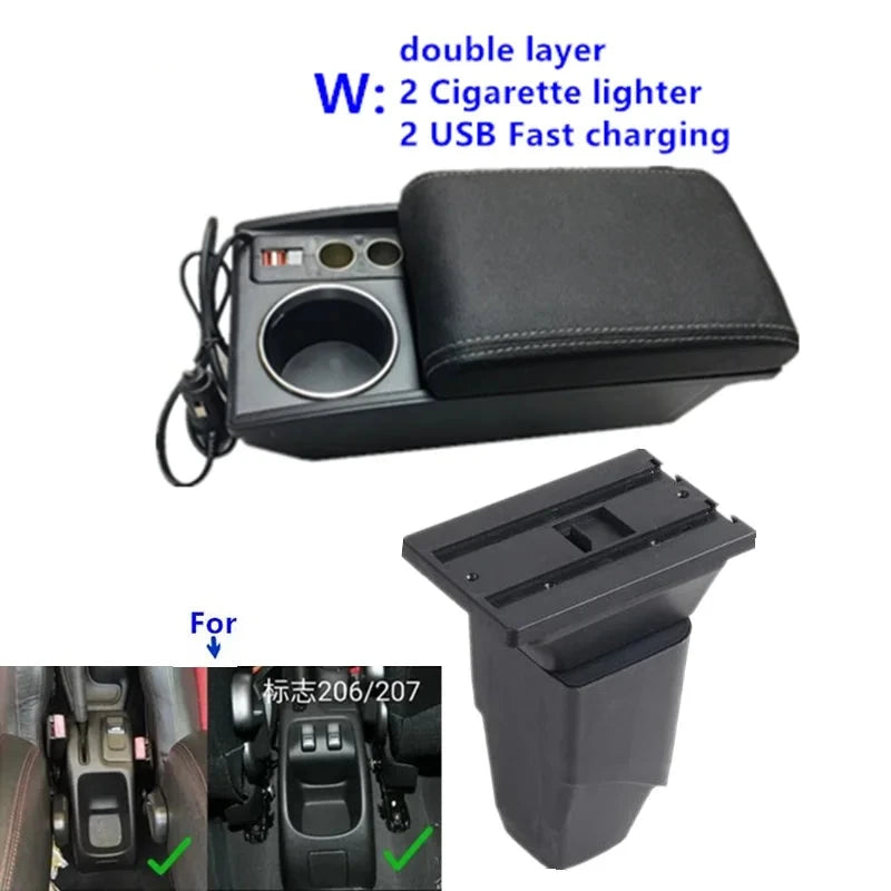 Accoudoir Central Peugeot 206 207 CC Boîte de Rangement - vue de profil 2 - Becquet Voiture