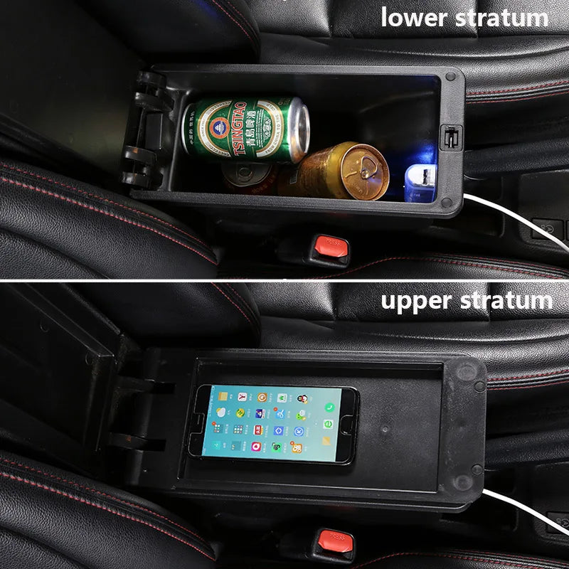 Accoudoir Honda City avec Rangement et Chargeur USB - vue de trois-quarts - Becquet Voiture