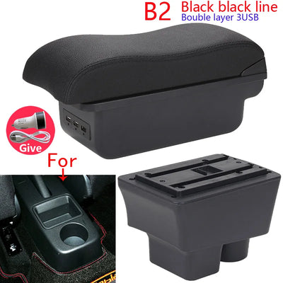 Accoudoir Skoda Fabia II 2008-2014 — Boîte de Rangement Cuir - vue de face 2 - Becquet Voiture