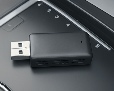 Adaptateur sans fil CarPlay Android Auto USB - packshot studio - Becquet Voiture