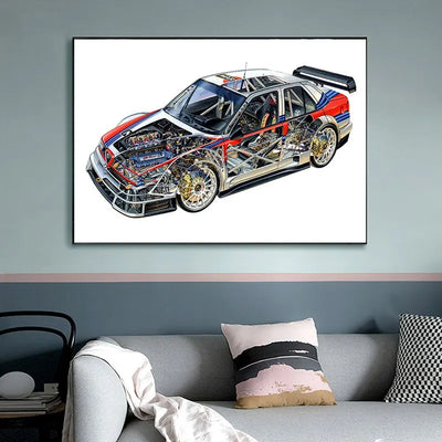 Affiche Alfa Romeo 155 TI V6 vue en coupe Poster vintage - vue de face - Becquet Voiture
