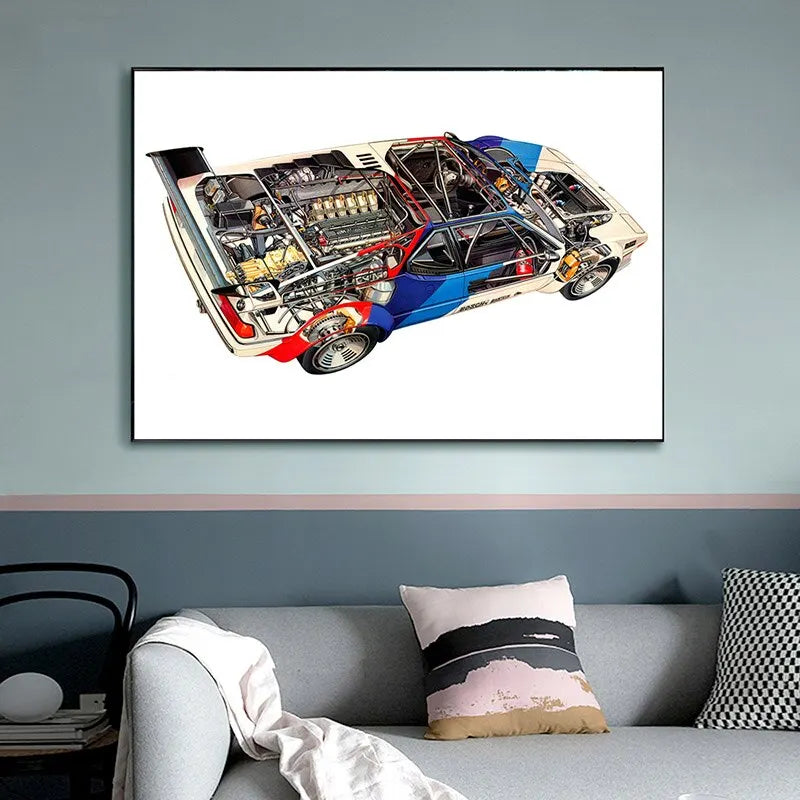 Affiche BMW M1 Procar vue en coupe Poster vintage - vue de face - Becquet Voiture
