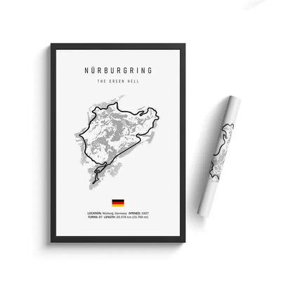 Affiche Circuit Nürburgring Nordschleife Tracé Mythique Green Hell - vue de profil - Becquet Voiture