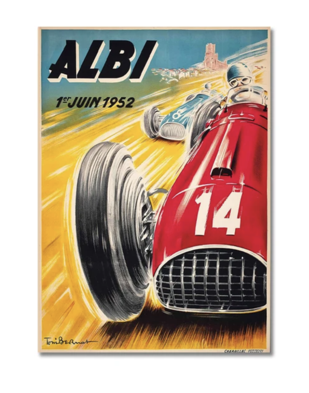 Affiche F1 vintage Grand Prix Albi 1952 poster toile - vue de face - Becquet Voiture