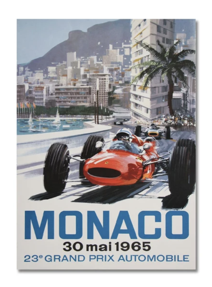 Affiche F1 vintage Grand Prix Monaco 1965 poster toile - vue de face - Becquet Voiture