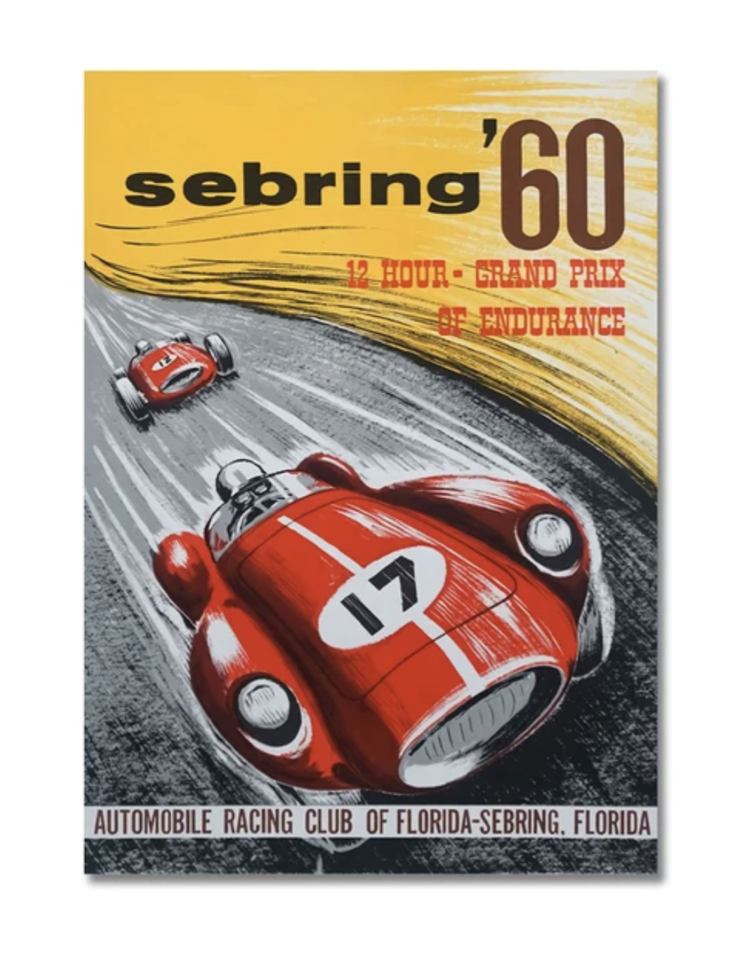 Affiche F1 vintage Grand Prix Sebring 1960 poster mural - vue de face - Becquet Voiture