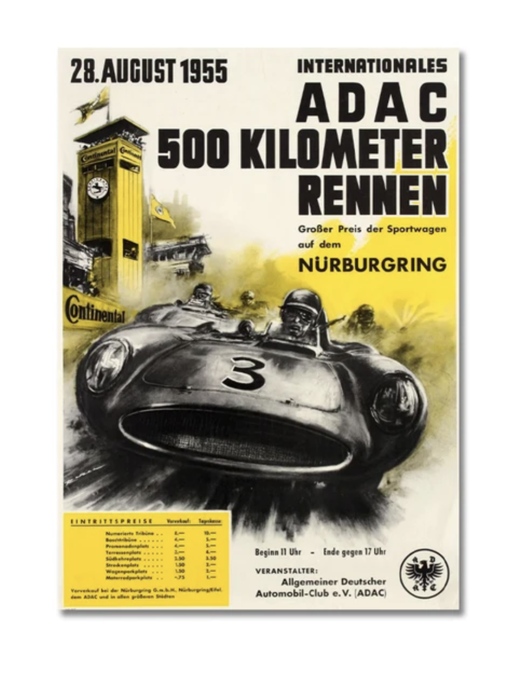 Affiche F1 vintage Nürburgring 1955 poster toile - vue de face - Becquet Voiture