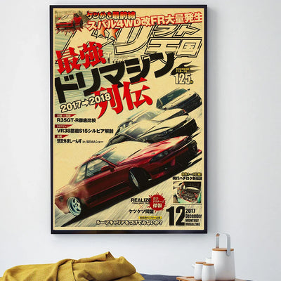 Affiche JDM Vintage poster voiture rétro drift - packshot studio - Becquet Voiture