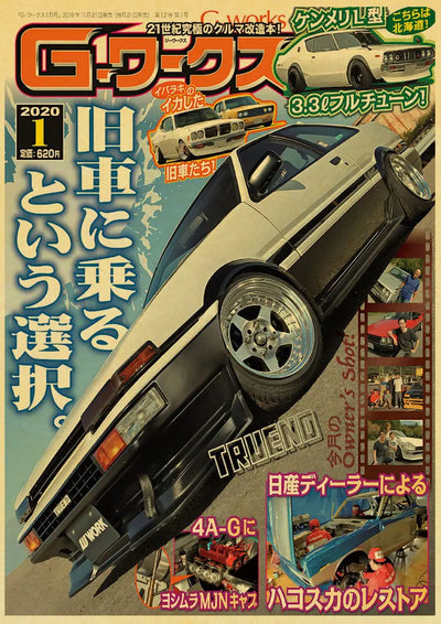 Affiche JDM Vintage poster voiture rétro drift - vue de dessus - Becquet Voiture