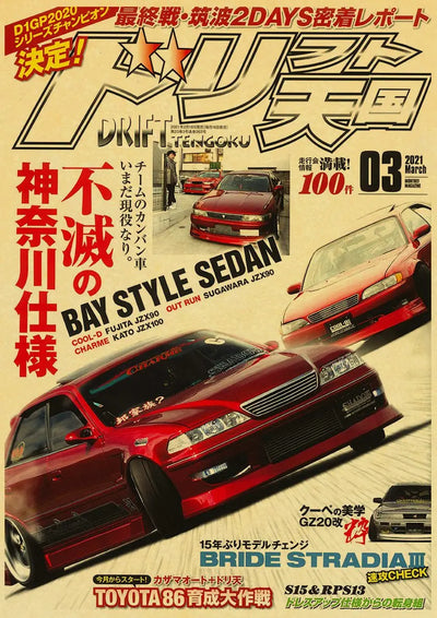 Affiche JDM Vintage poster voiture rétro drift - vue de face 3 - Becquet Voiture