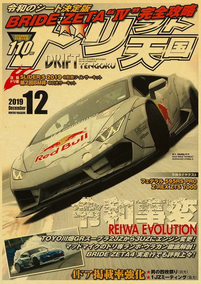 Affiche JDM Vintage poster voiture rétro drift - vue de face 4 - Becquet Voiture