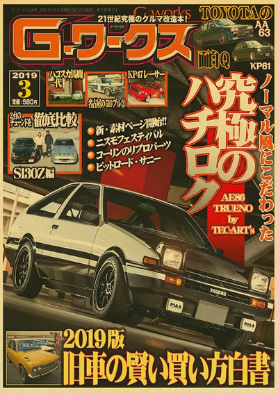 Affiche JDM Vintage poster voiture rétro drift - vue de profil 2 - Becquet Voiture