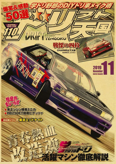 Affiche JDM Vintage poster voiture rétro drift - vue de profil 4 - Becquet Voiture