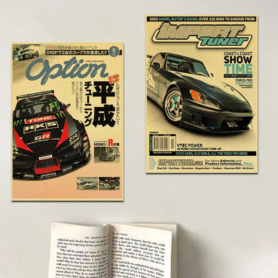 Affiche JDM Vintage poster voiture rétro drift - vue de profil - Becquet Voiture