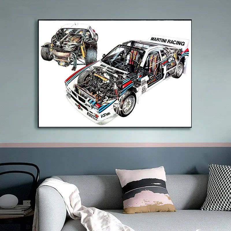 Affiche Lancia 037 Groupe B vue en coupe Poster rallye - vue de face - Becquet Voiture