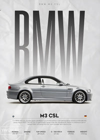 BMW M3 E46 CSL Wall Art Motorsport Poster - front view - Becquet Voiture